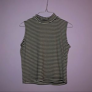 Mock Neck Black & White Striped Tank Top